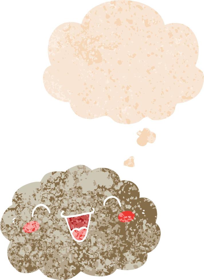 happy cartoon cloud and thought bubble in retro textured style vector