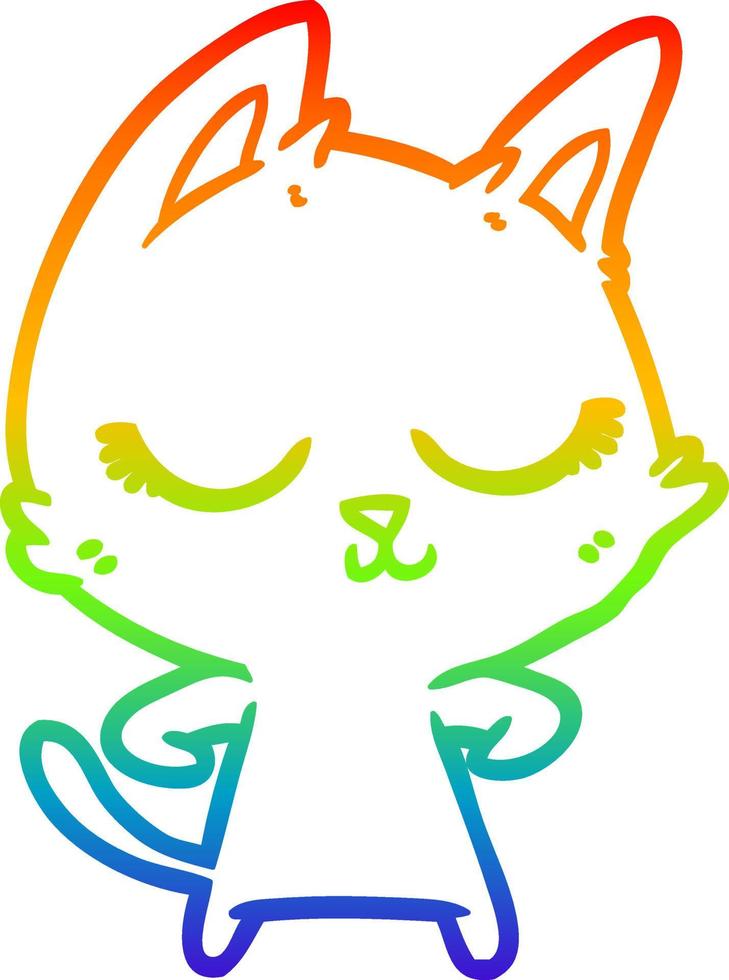 rainbow gradient line drawing calm cartoon cat vector