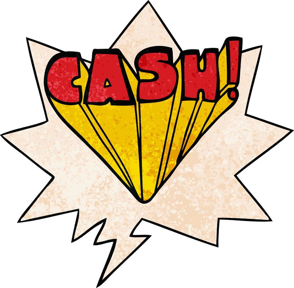 cartoon word cash and speech bubble in retro texture style vector