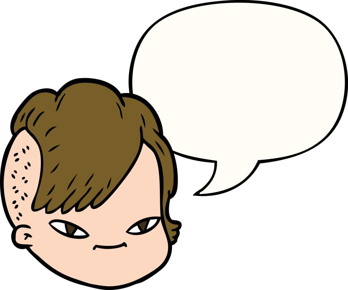 cartoon female face and speech bubble vector