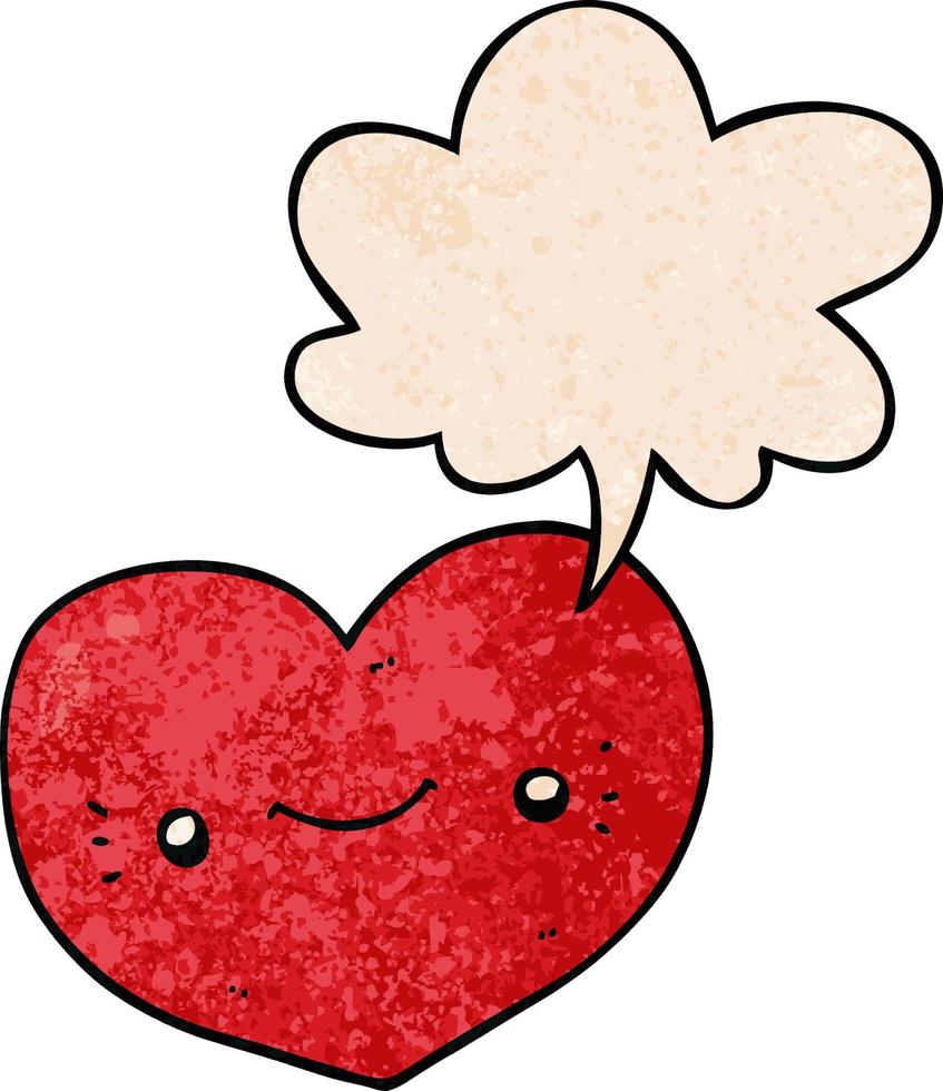 heart cartoon character and speech bubble in retro texture style vector