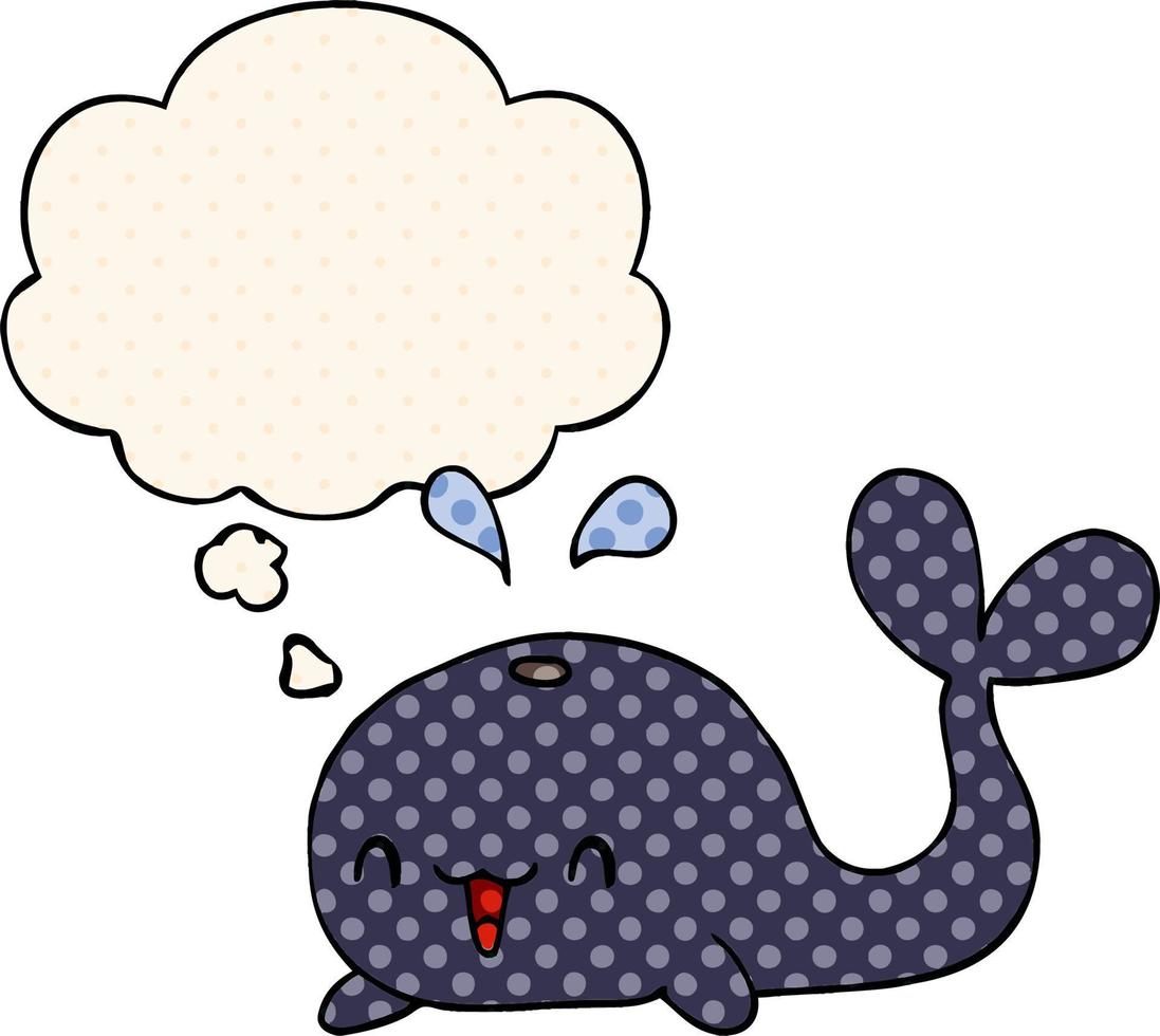 cartoon happy whale and thought bubble in comic book style vector