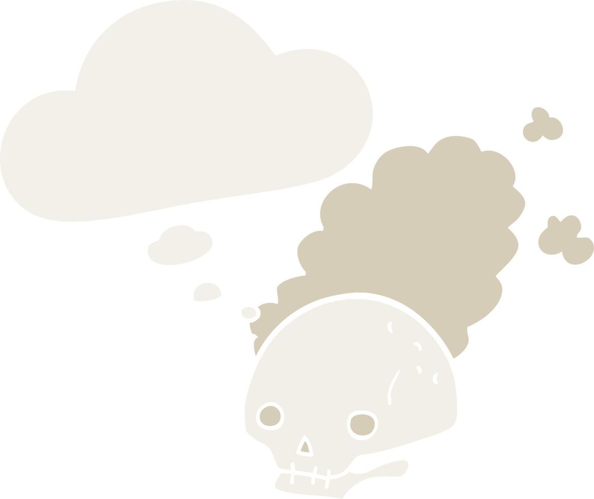 cartoon dusty old skull and thought bubble in retro style vector