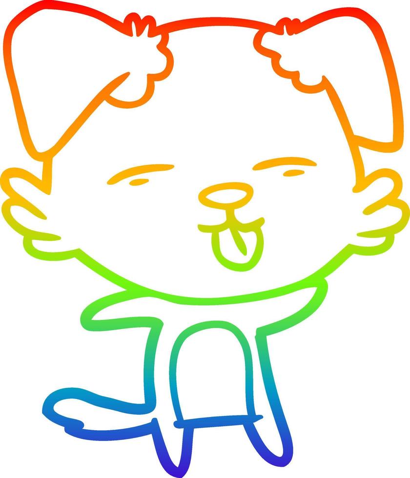 rainbow gradient line drawing cartoon dog sticking out tongue vector