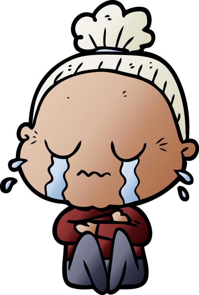 cartoon crying old lady vector