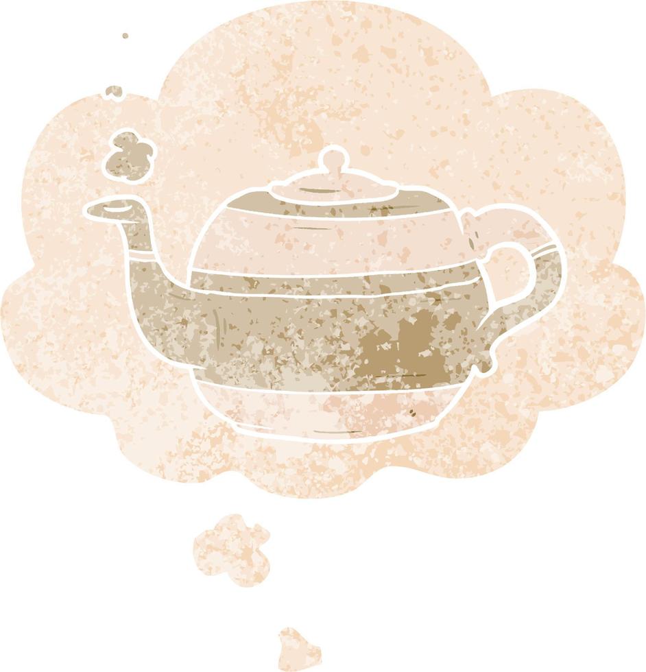 cartoon teapot and thought bubble in retro textured style vector