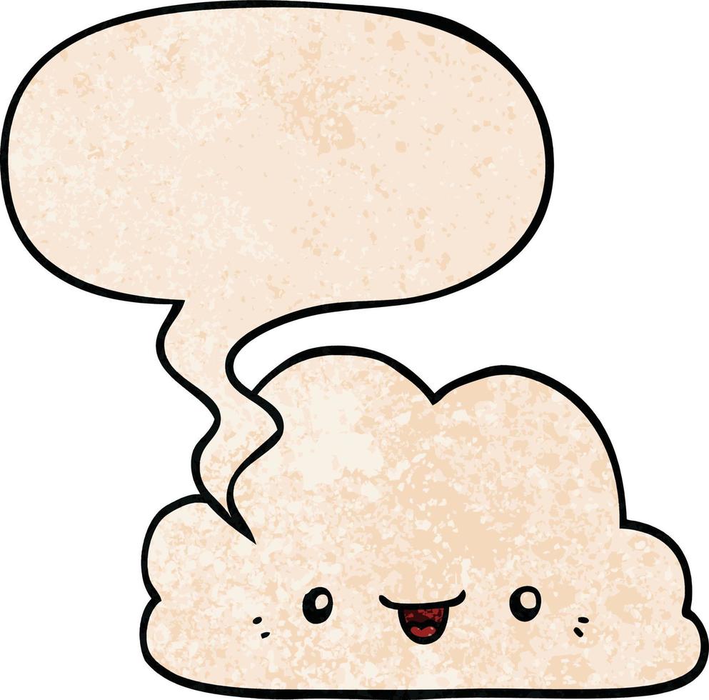 cute cartoon cloud and speech bubble in retro texture style vector