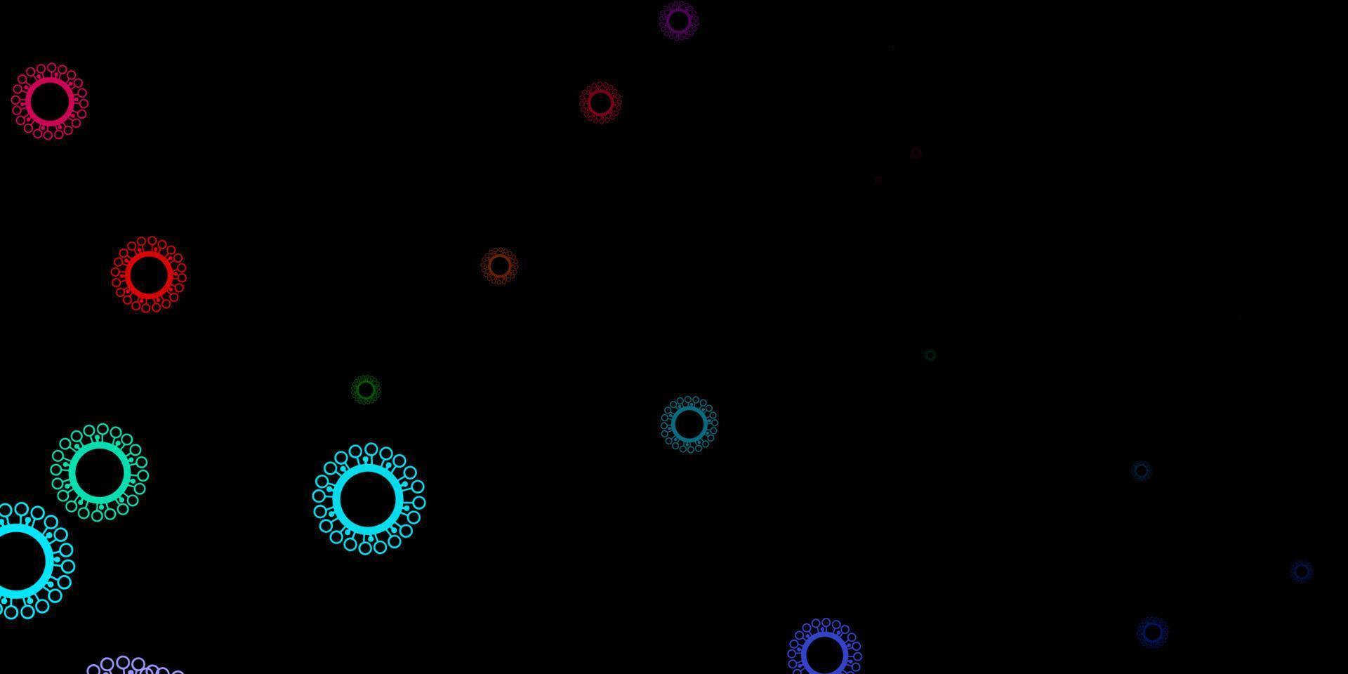 Dark multicolor vector background with covid-19 symbols.