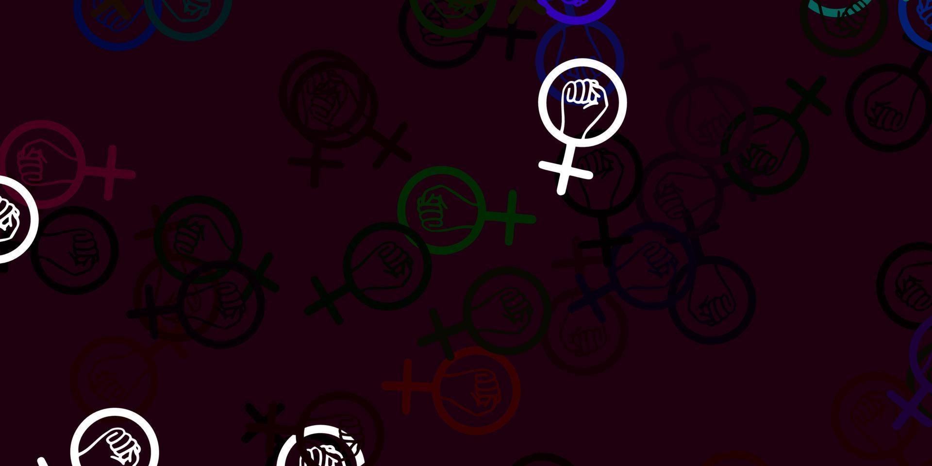 Light Multicolor vector backdrop with woman's power symbols.