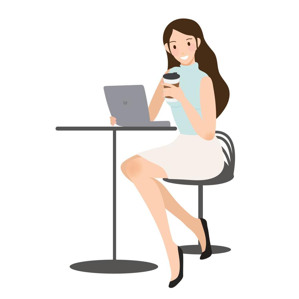 business woman checking her mobile phone with coffee cup vector