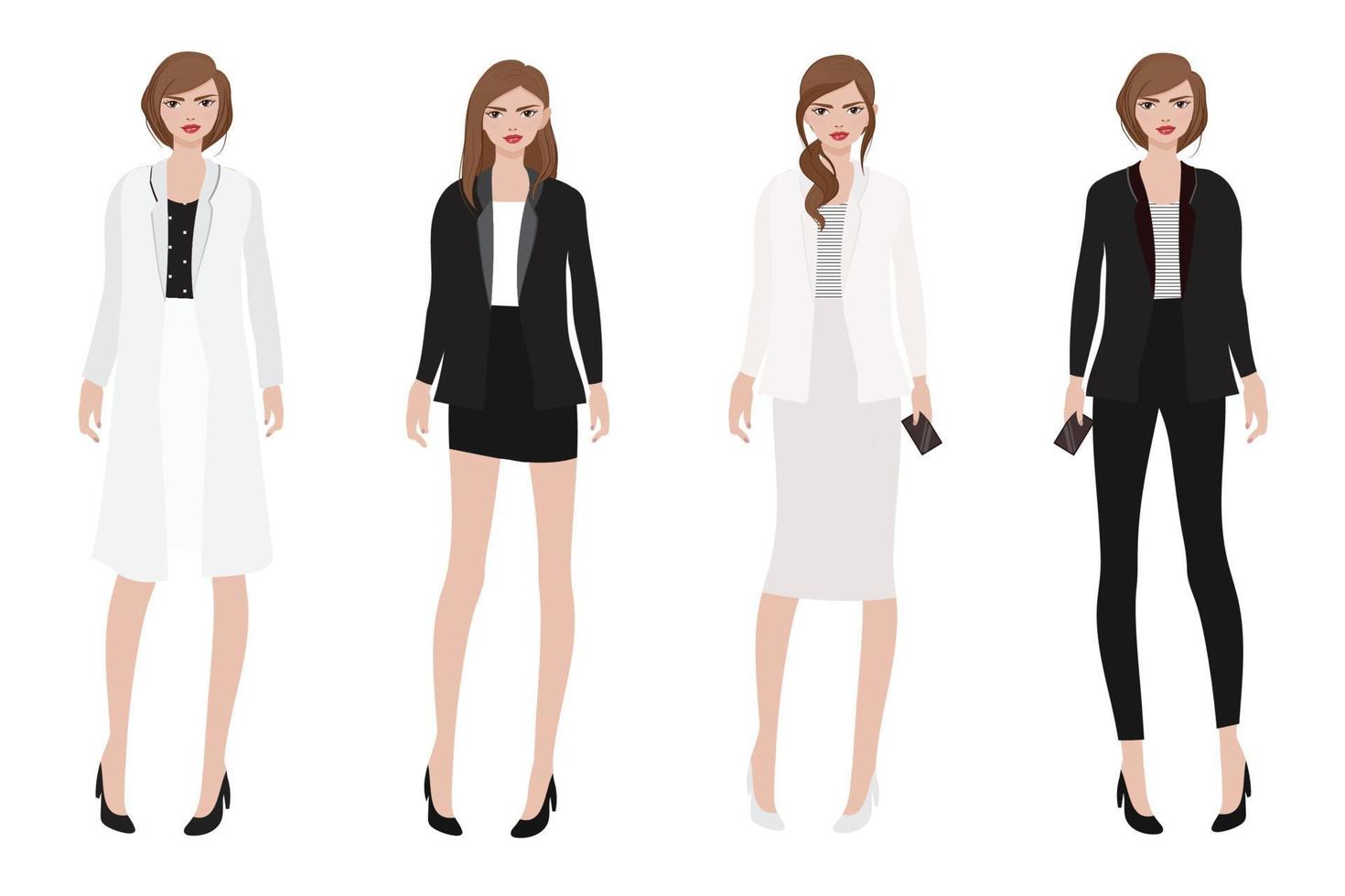 mujer de moda en traje de trabajo blanco y negro colección de dibujos  animados de estilo plano 11617238 Vector en Vecteezy