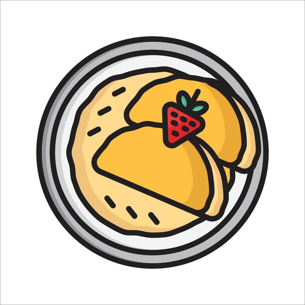 Strawberry pancakes on a plate outline color icon vector