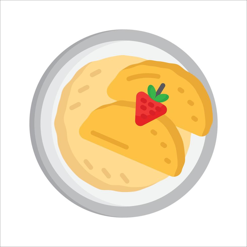 Strawberry pancakes on a plate flat icon vector