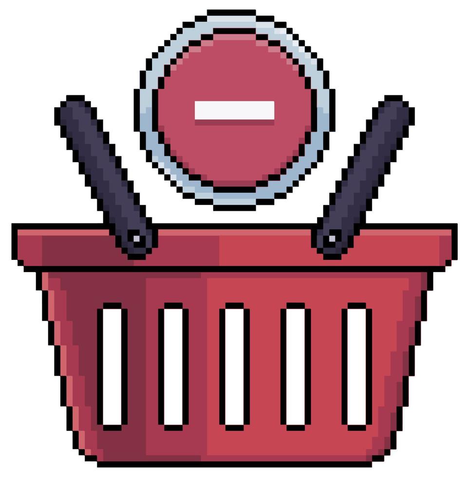 Pixel art shopping basket with delete and withdraw icon vector icon for 8bit game on white background