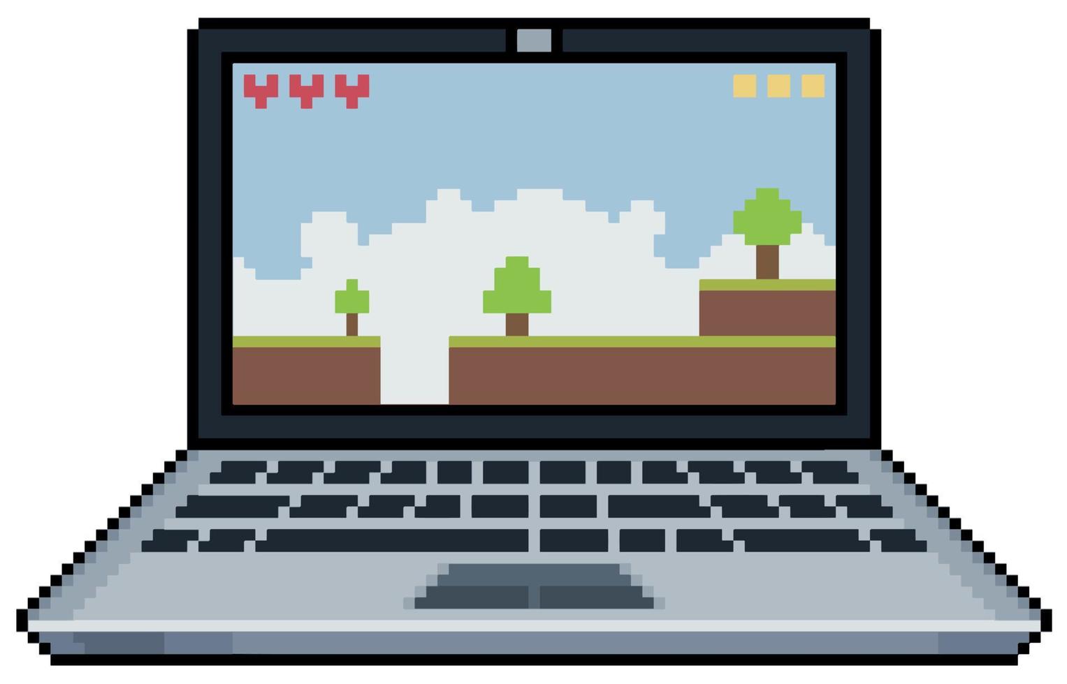 computadora portátil de pixel art con icono de vector de juego retro para juego de 8 bits sobre fondo blanco