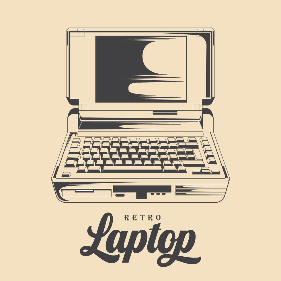 Laptop Computer Electronic Retro Vector Illustration