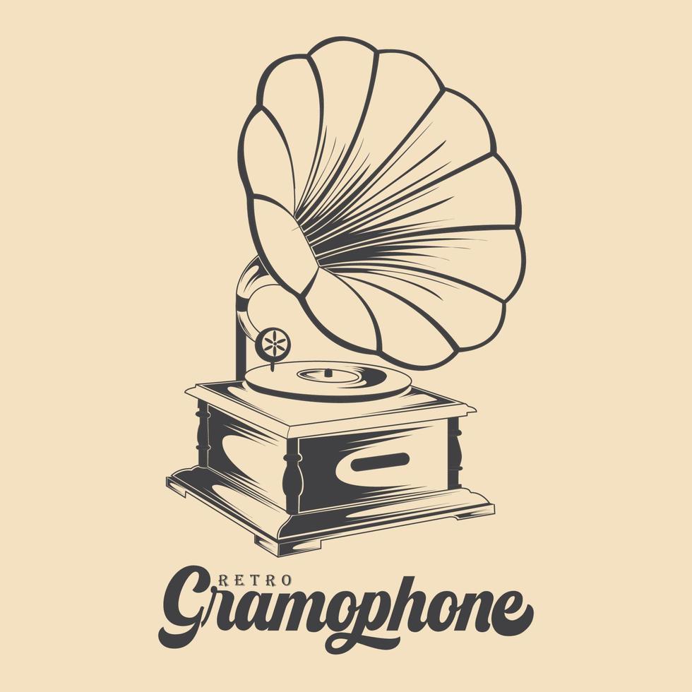 Old Retro Gramophone Vector Drawing