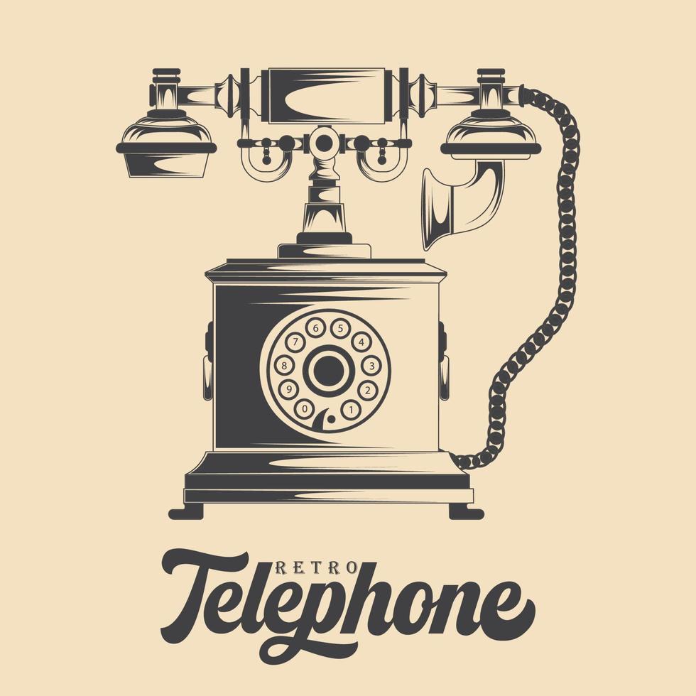 Retro Vintage Telephone Vector Drawing