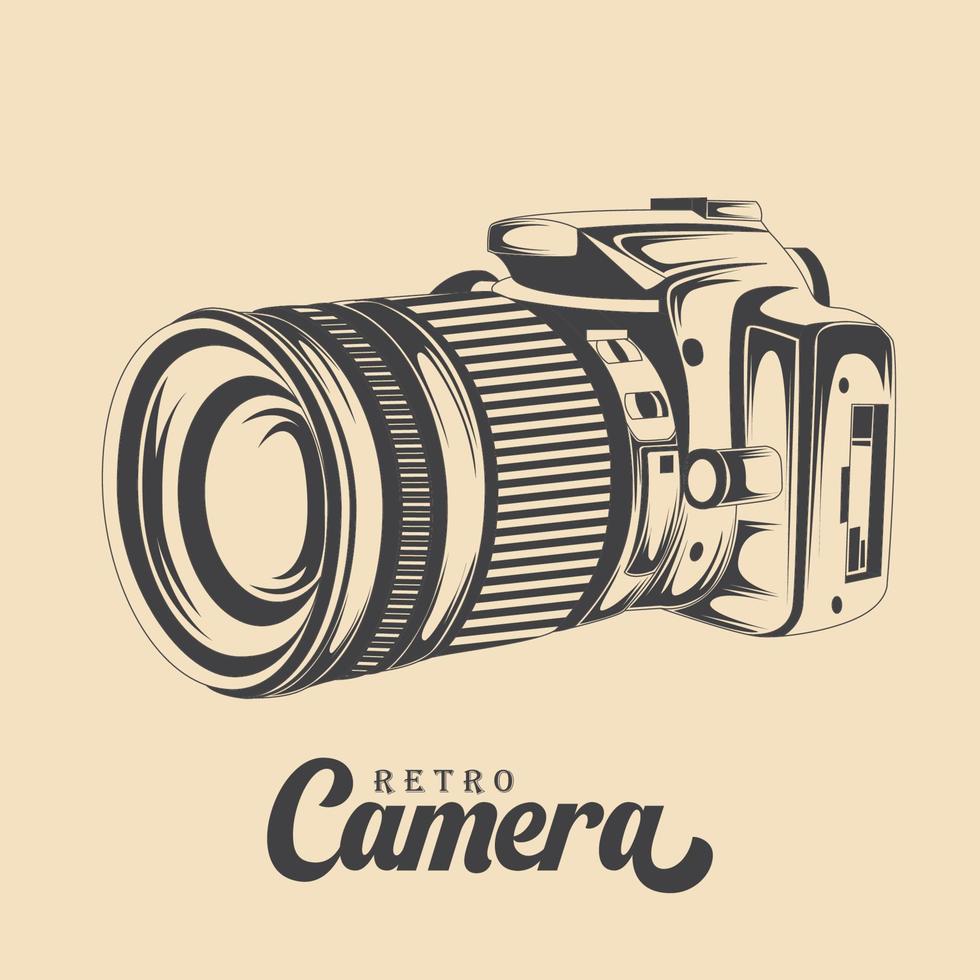 cámara réflex digital retro. dibujado a mano ilustración de vector de cámara de fotos de estilo retro