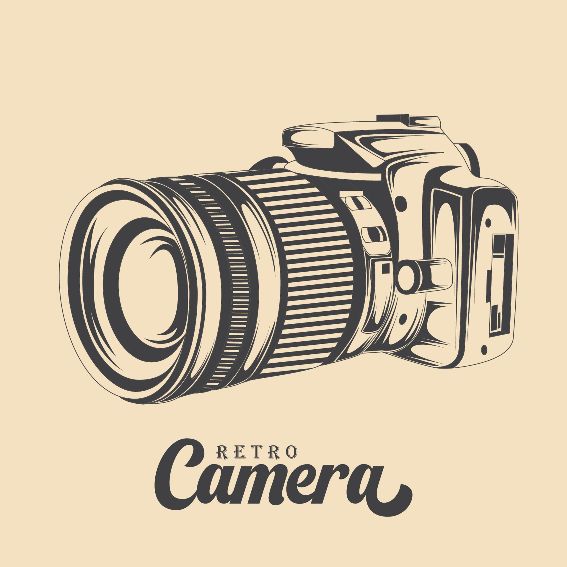 Retro DSLR Camera. Hand drawn retro style photo camera vector