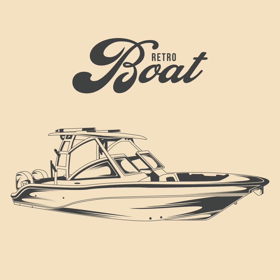 Retro Yacht Ship Motor Boats Vector Illustration