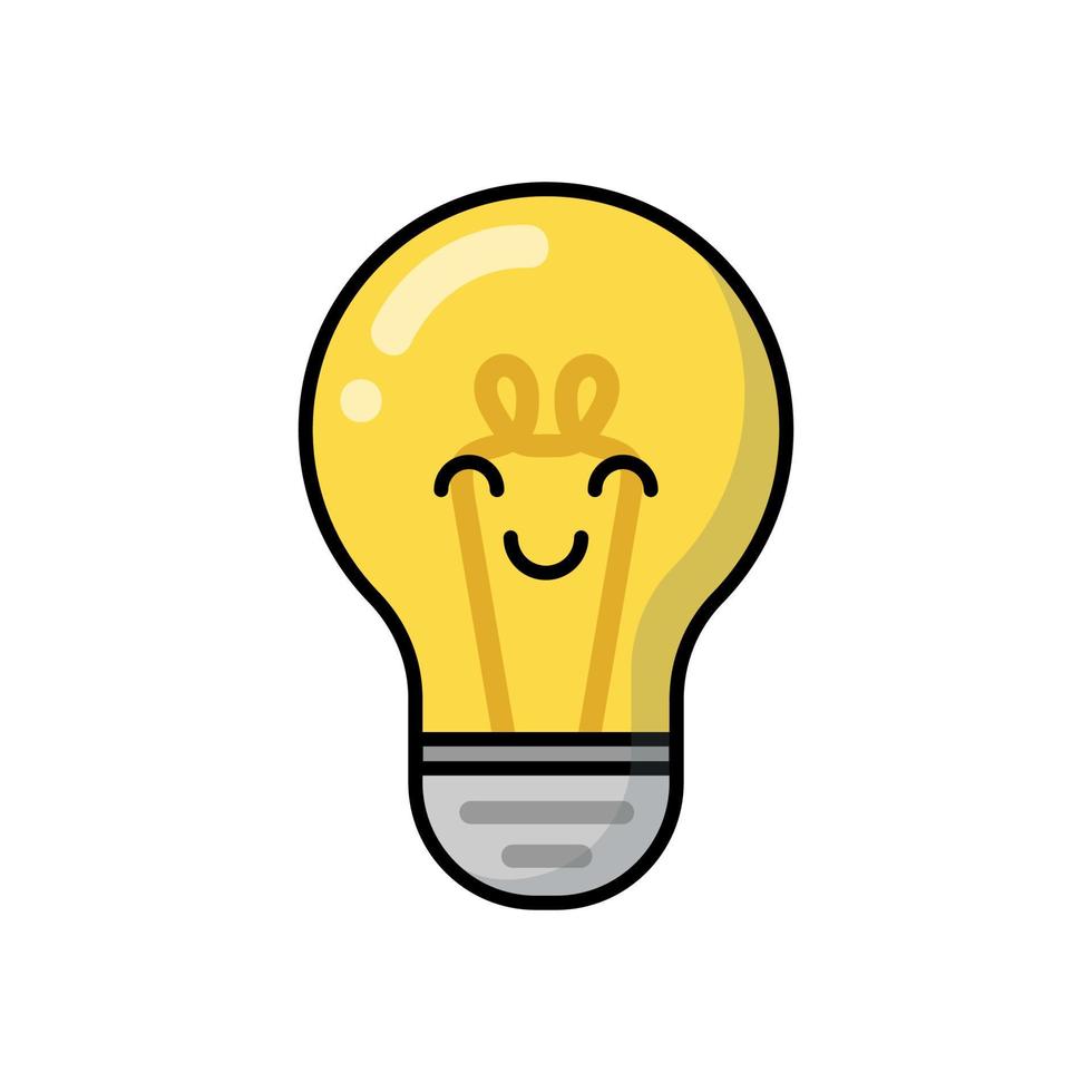 Light bulb for patches, badges, stickers, logos. Cute funny cartoon character icon in asian japanese kawaii style. Vector ecology doodles of lamp, idea and alternative energy symbol.