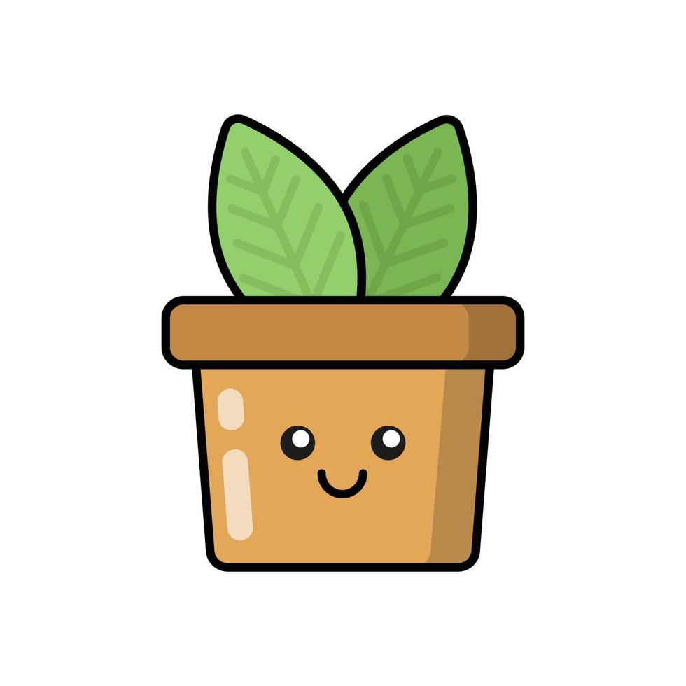 Eco element for patches, badges, stickers, logos.Cute funny cartoon character icon in asian japanese kawaii style. Vector ecology doodles of plant in the pot.