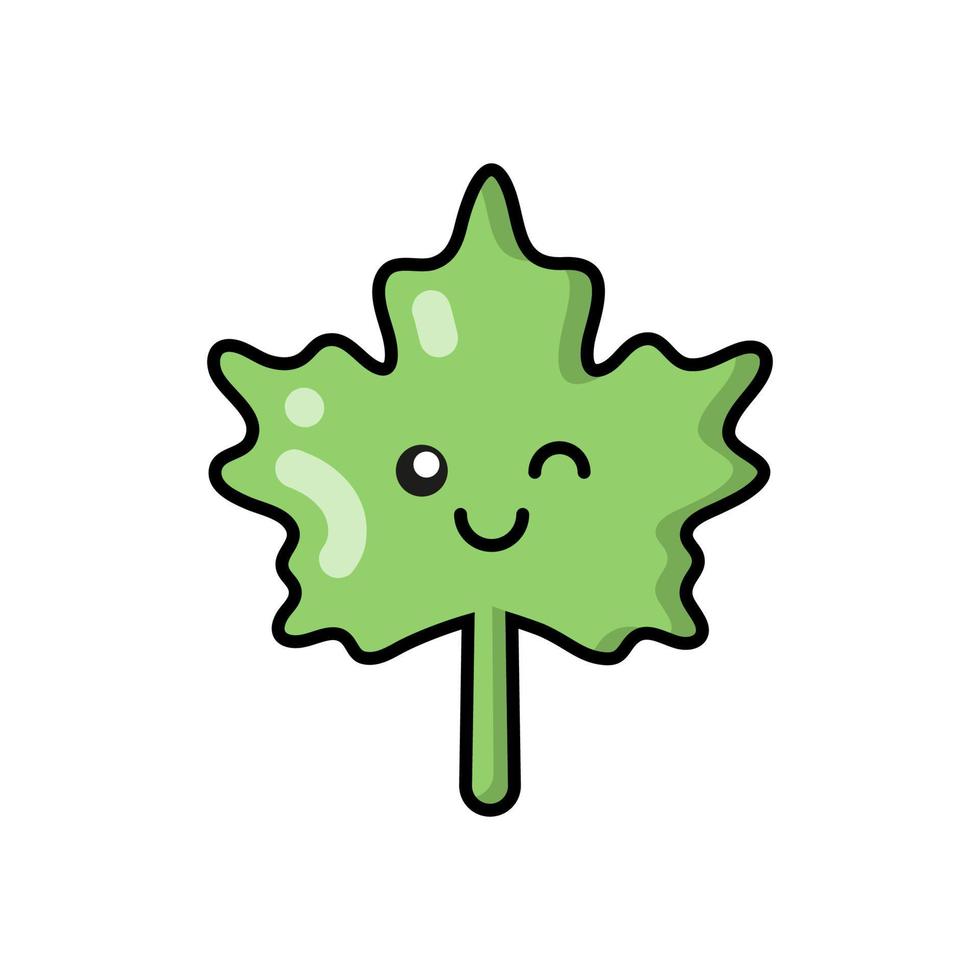 Eco element for patches, badges, stickers, logos. Set of cute funny cartoon characters icons in asian japanese kawaii style. Vector ecology doodles of maple leaf, Canada symbol.