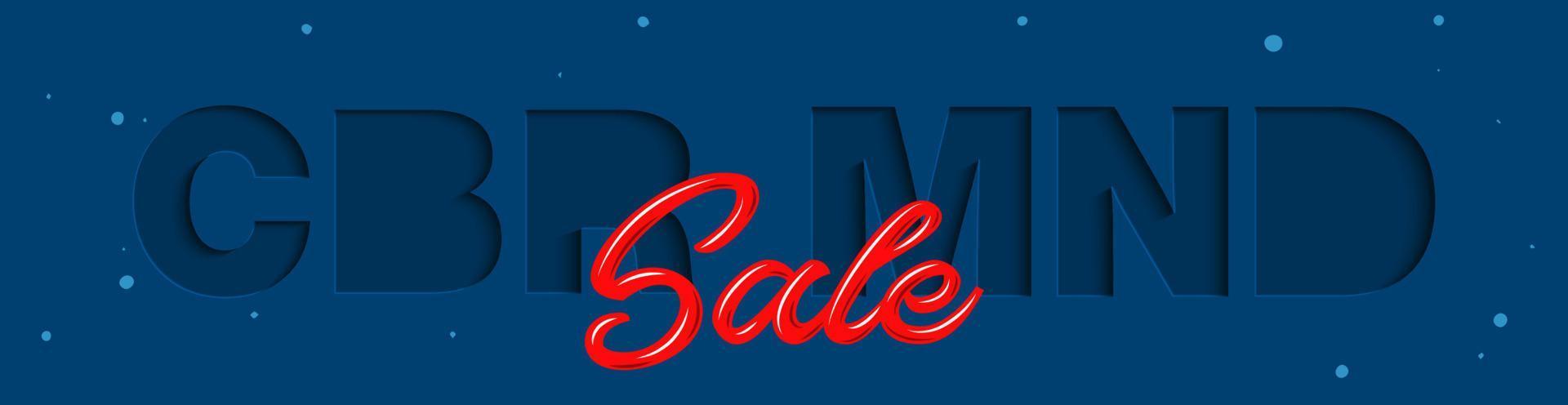 Vector paper cut with words for poster, advertising, banner, site decoration, offer, promo, flyer, brochure. Craft style, modern calligraphy text on blue background. Cyber monday sale.