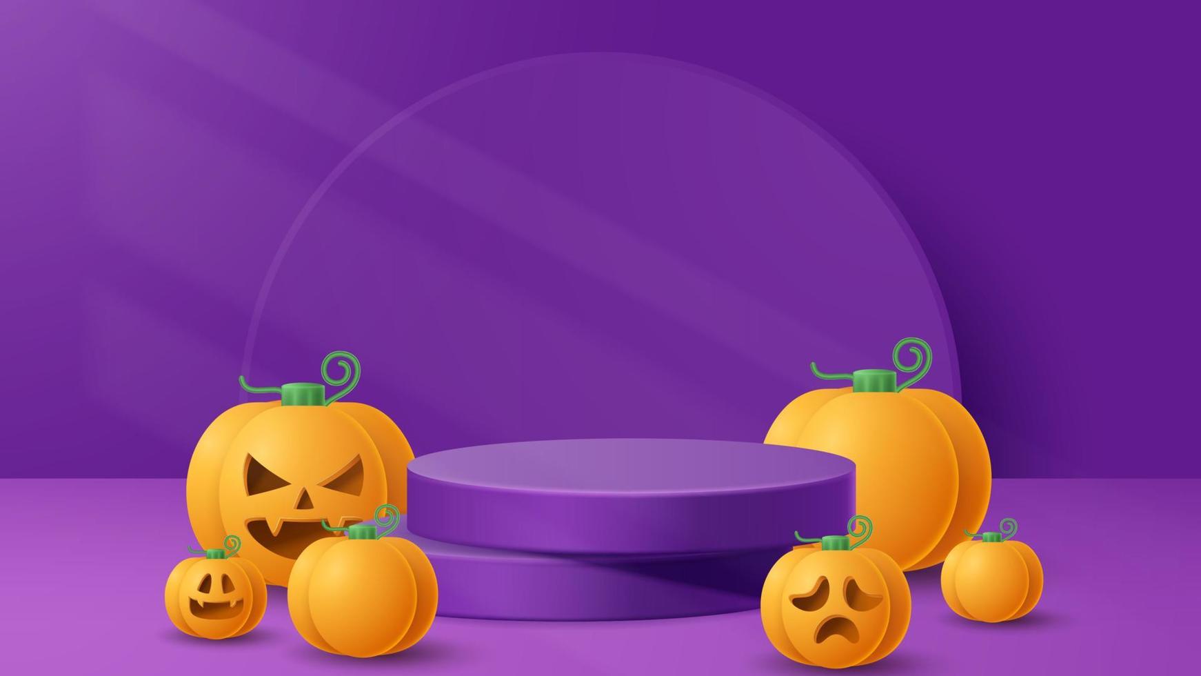 Halloween display podium decoration background with scary ornament. Vector 3D Illustration