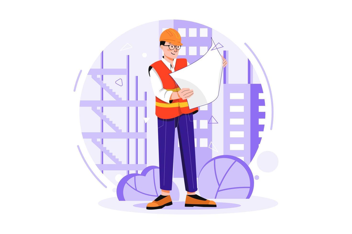 Builder looking architectural plan of the project vector