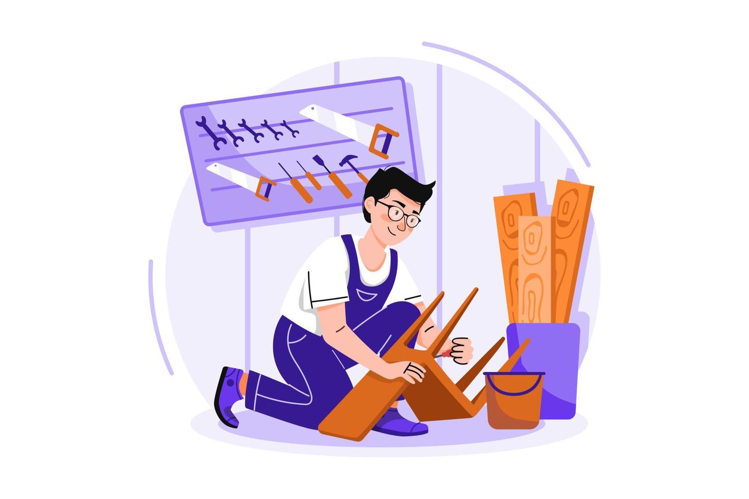 Carpenter working in a workshop vector