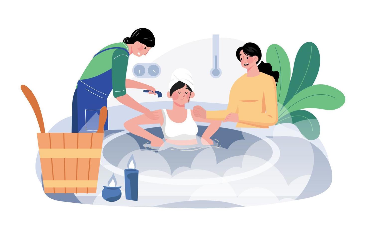 mujer relajándose en la sauna. vector