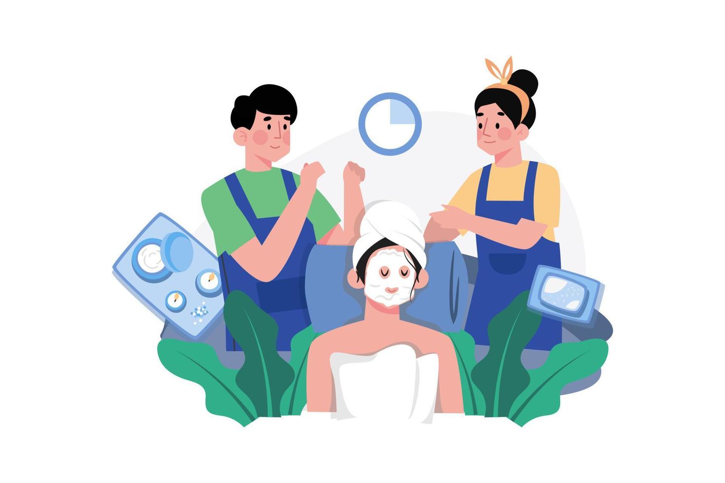 Woman applies a white moisturizing mask. vector