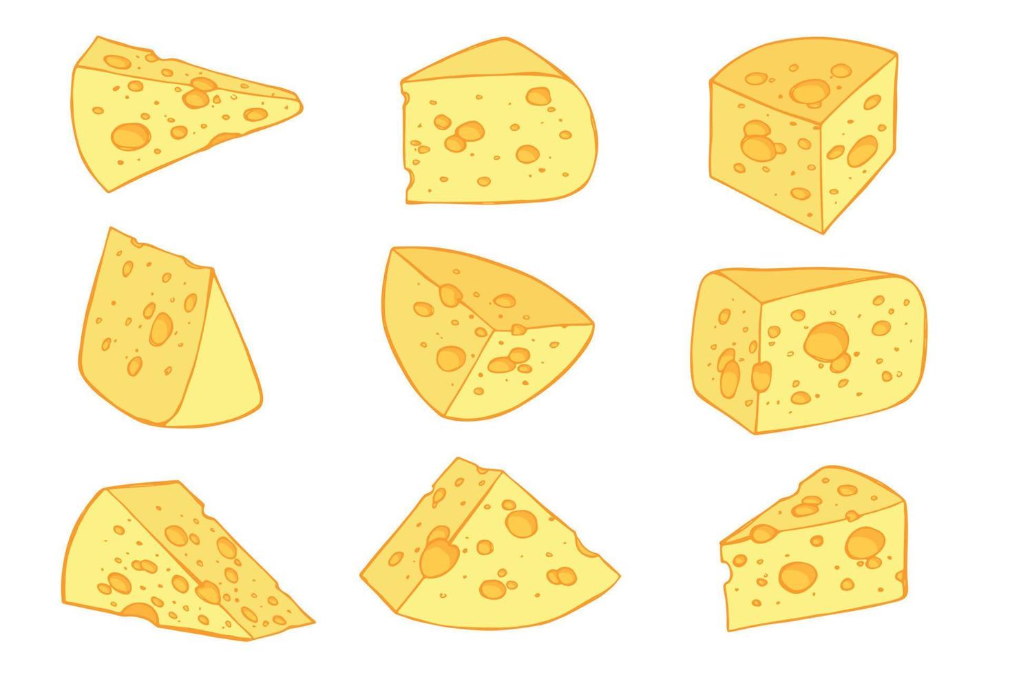 Hand drawn set of cheese parts and slices. Cheese icon. Vector cheese clipart