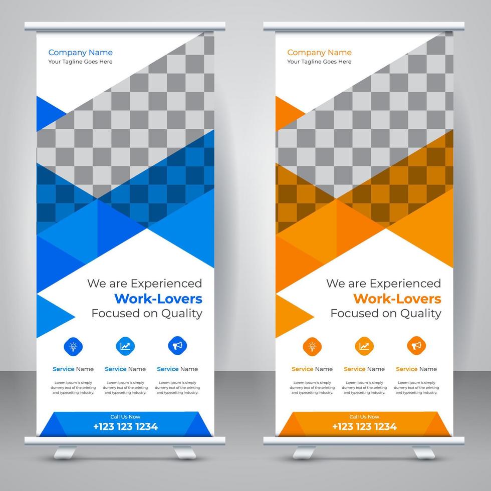 Creative modern roll up banner template design. Elegant business abstract corporate standee X banner layout template. vector