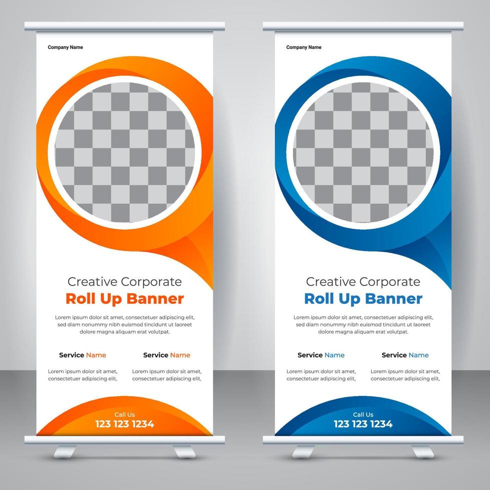 Creative modern roll up banner template design. Elegant business abstract corporate standee X banner layout template. vector