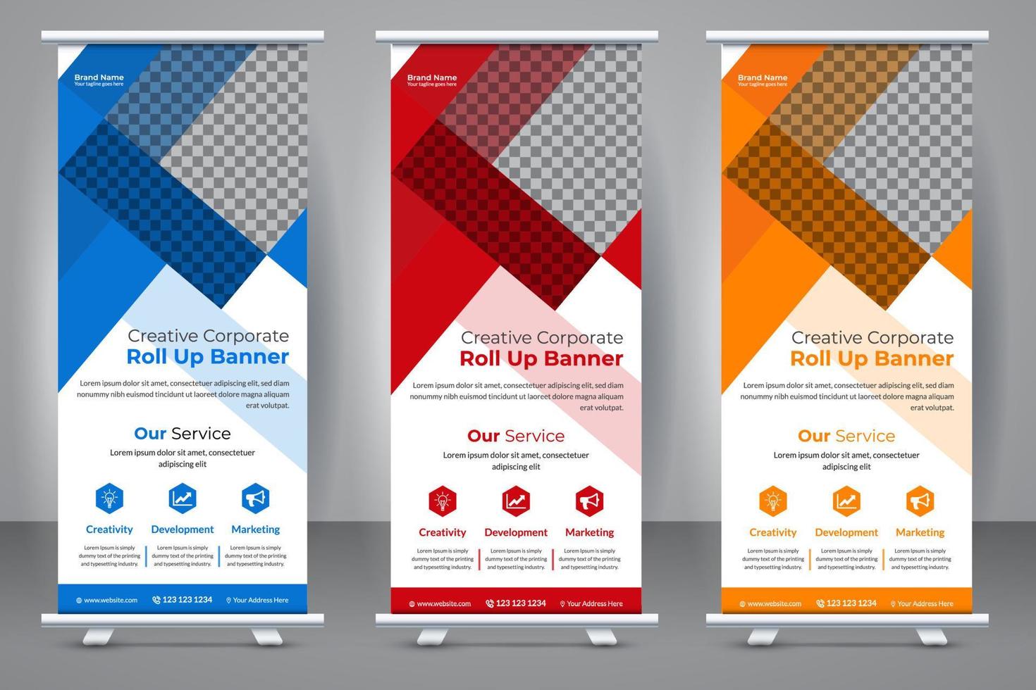 Elegant business roll-up banner template design. Creative modern abstract corporate standee X banner layout template. vector
