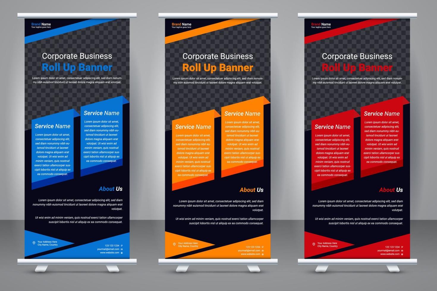 Elegant business roll-up banner template design. Creative modern abstract corporate standee X banner layout template. vector