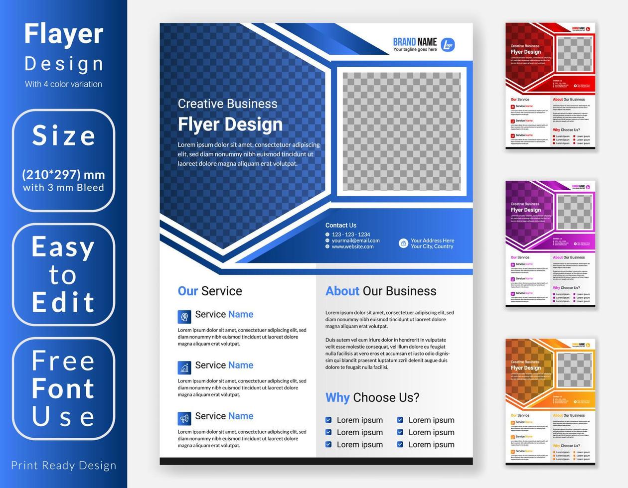 Creative modern business Flyer template design. A4 corporate leaflet design with four color variation. vector