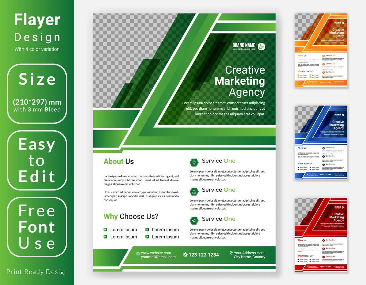 Creative modern business Flyer template design. A4 corporate leaflet design with four color variations. vector