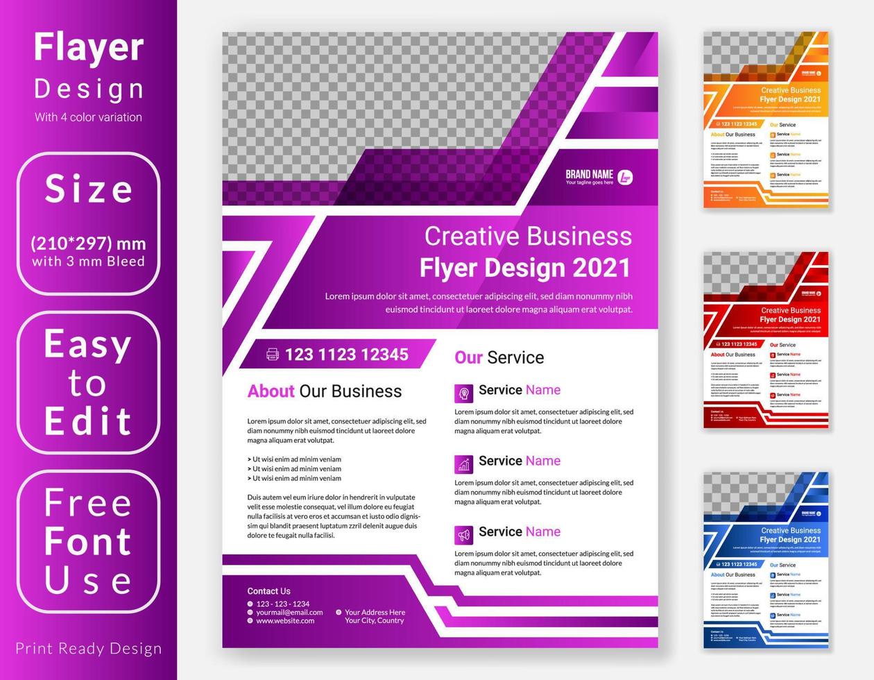 Creative modern business Flyer template design. A4 corporate leaflet design with four color variation. vector