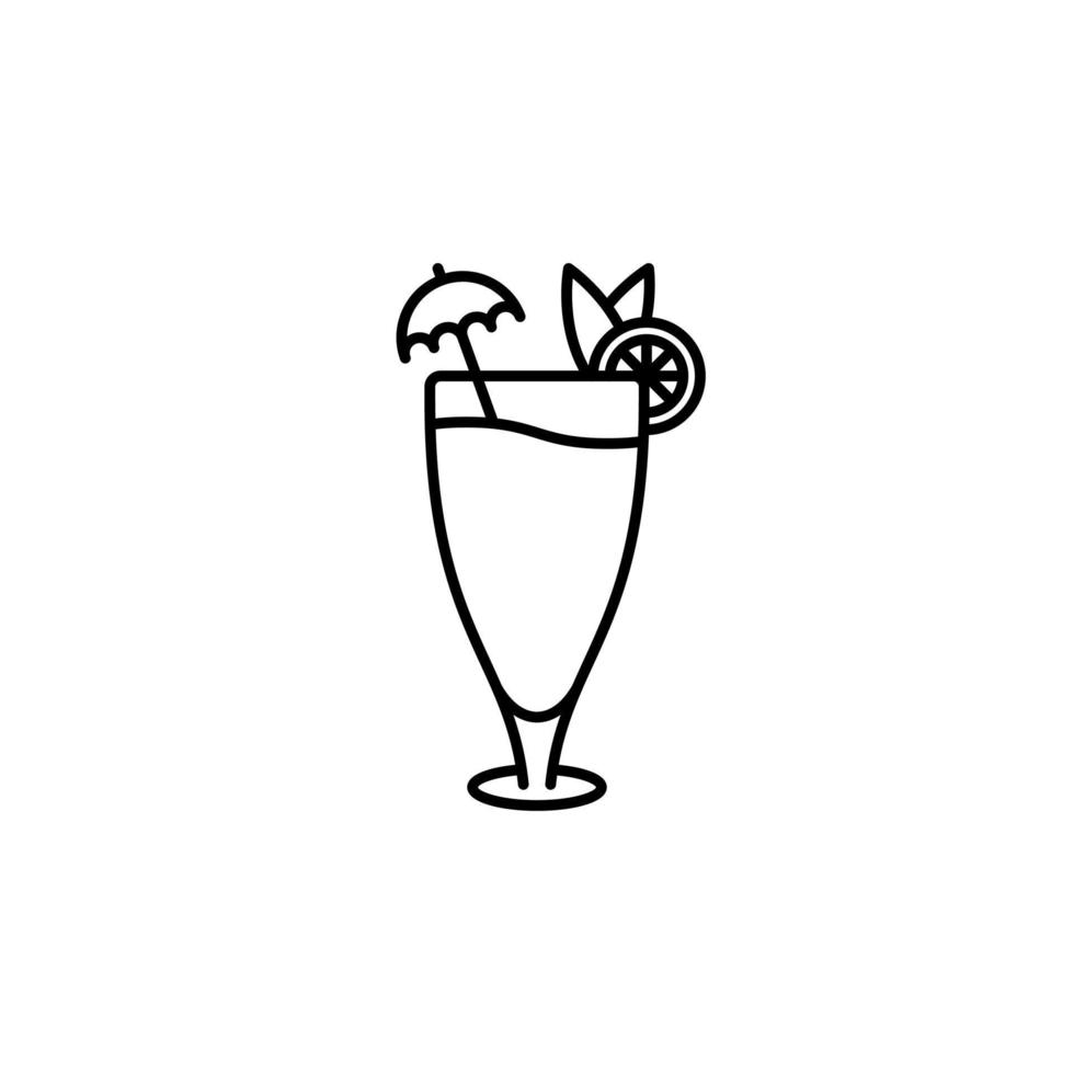 icono de vaso de jugo con guarnición de paraguas y rodaja de limón sobre fondo blanco. simple, línea, silueta y estilo limpio. en blanco y negro. adecuado para símbolo, signo, icono o logotipo vector