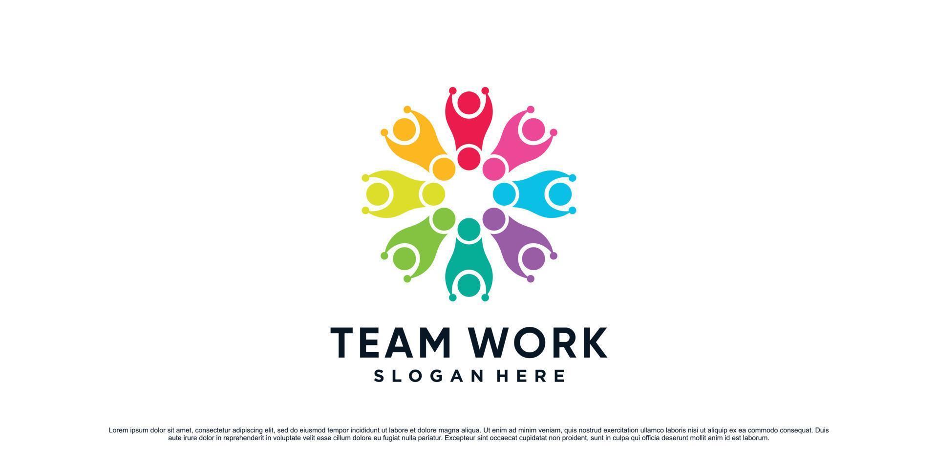 Team work together logo design illustration for people community icon with unique concept vector