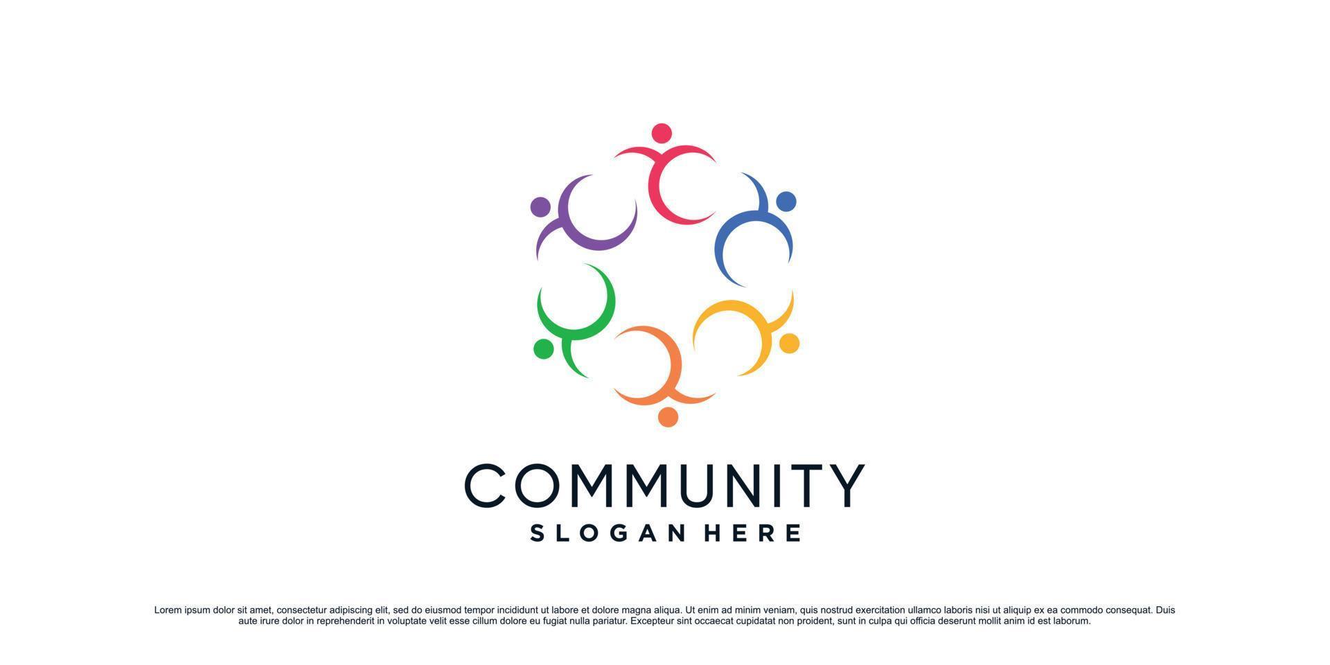 Color full community people logo design illustration for togetherness with creative concept vector