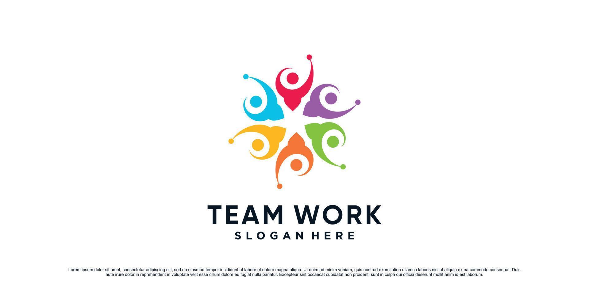 Team work together logo design illustration for people community icon with unique concept vector