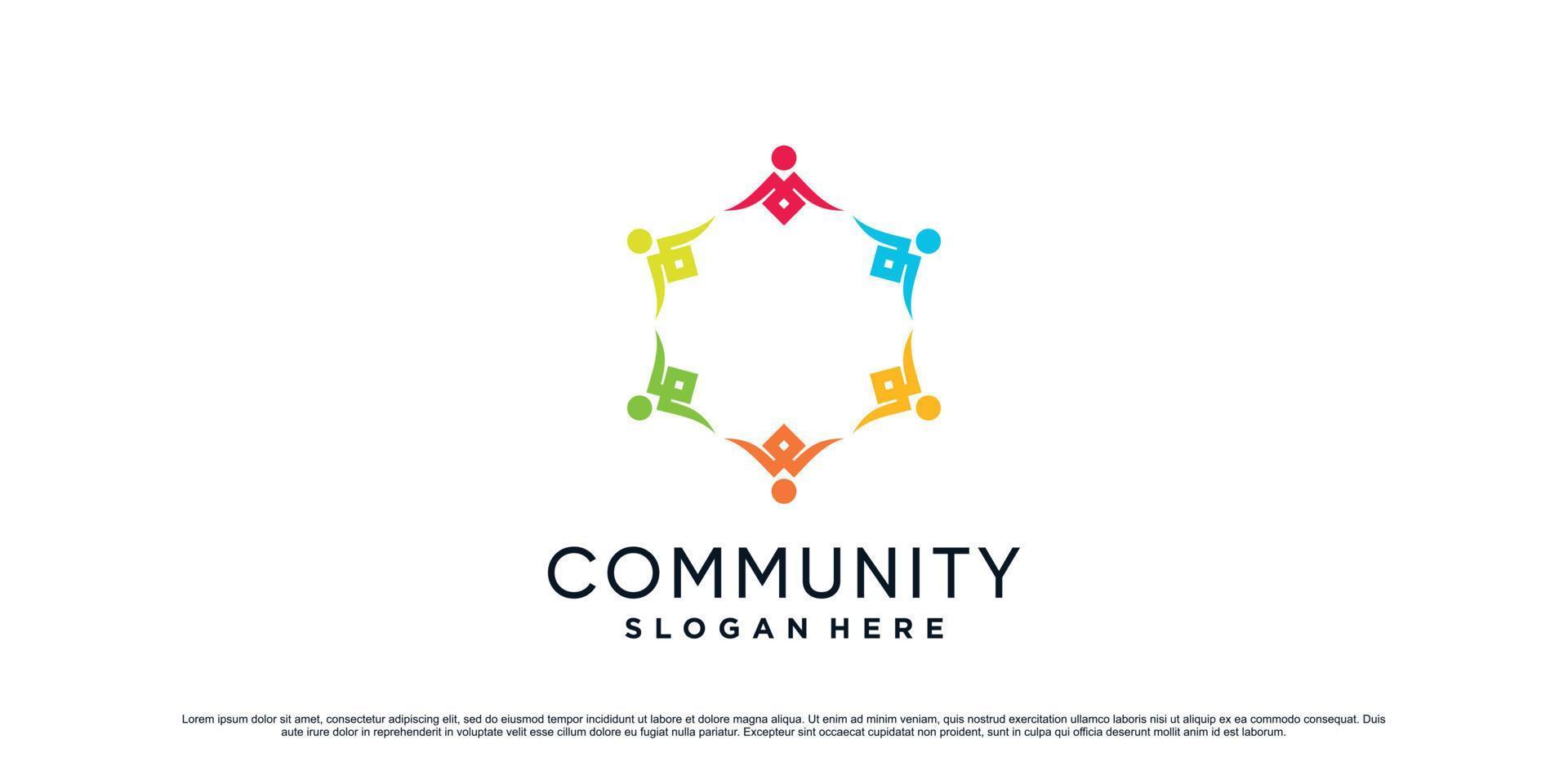 Color full community people logo design illustration for togetherness with creative concept vector