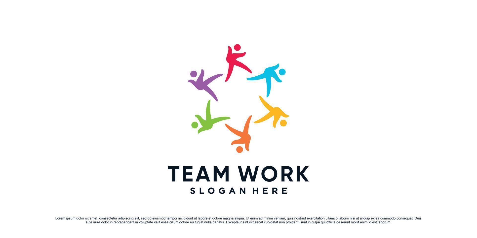 Team work together logo design illustration for people community icon with unique concept vector