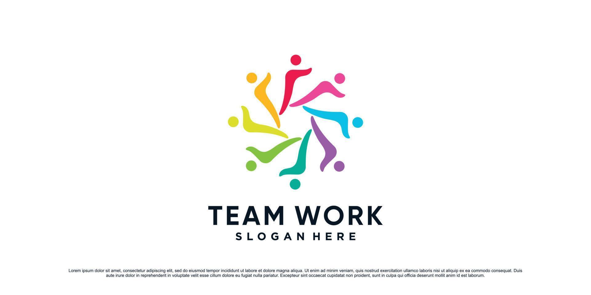 Team work together logo design illustration for people community icon with unique concept vector
