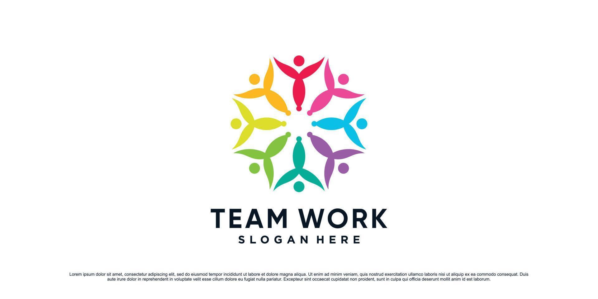 Team work together logo design illustration for people community icon with unique concept vector